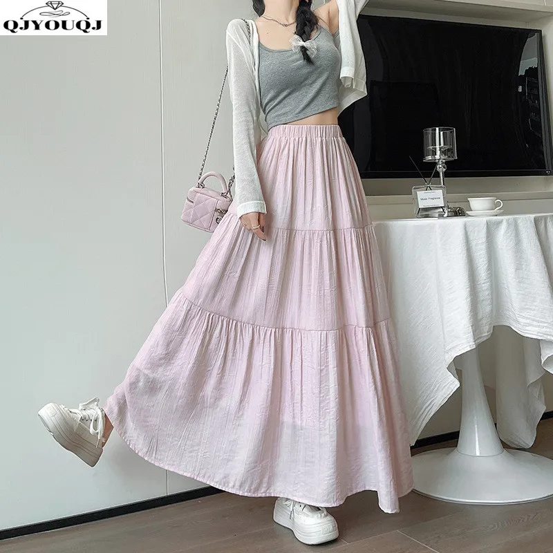 

Solid Color Fashionable Half Skirt 2024 Summer Gentle Style Slimming Versatile Half Skirt A-line High Waisted Cake Skirt