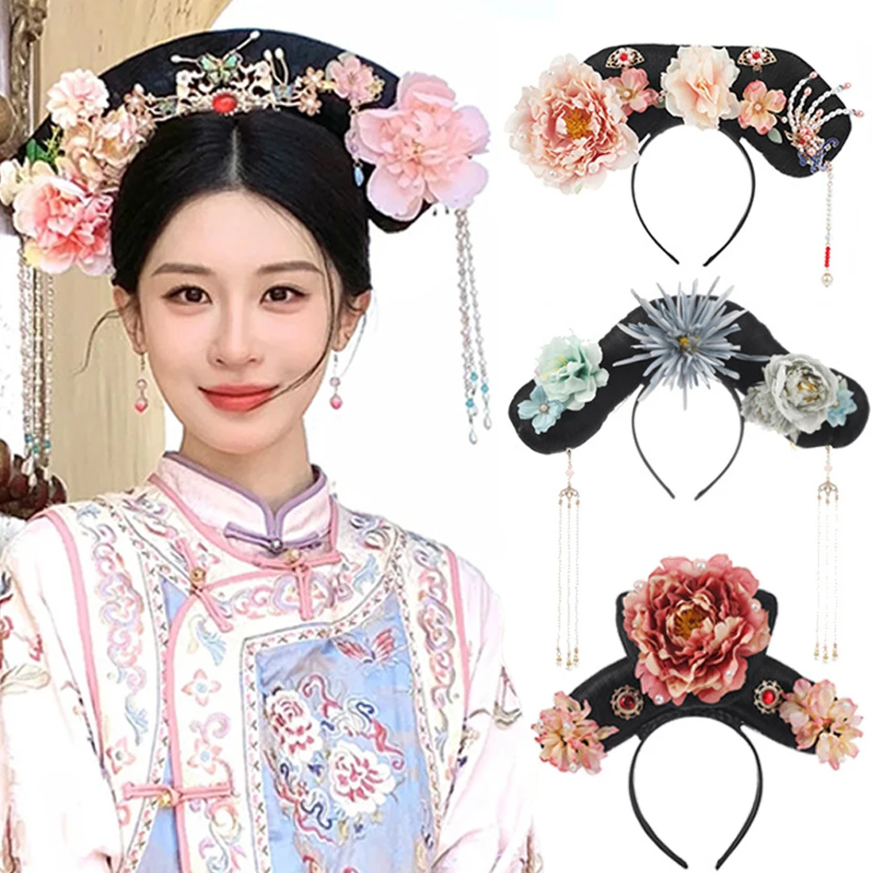 Qing Palace Flag Hair Flag Headwear Hanfu Wig For Women Chinese Ancient Princess Cosplay Headwear Ancient Photography Hair