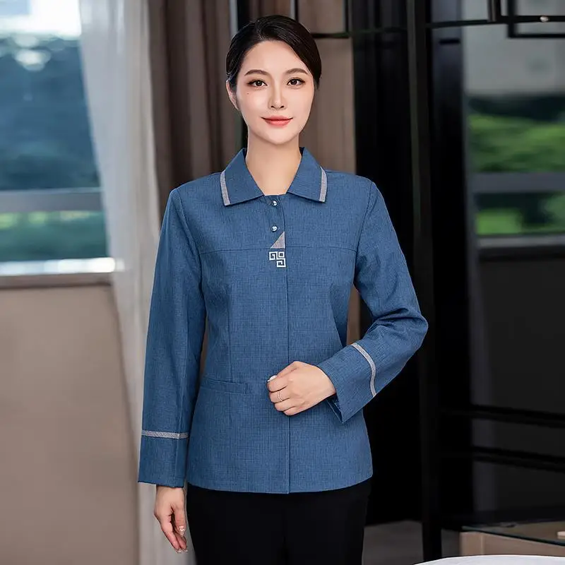 Hotel Room Work Clothes Women's Short Property Hospital Cleaning Staff Aunt Large Size Long Sleeve Spring and Su