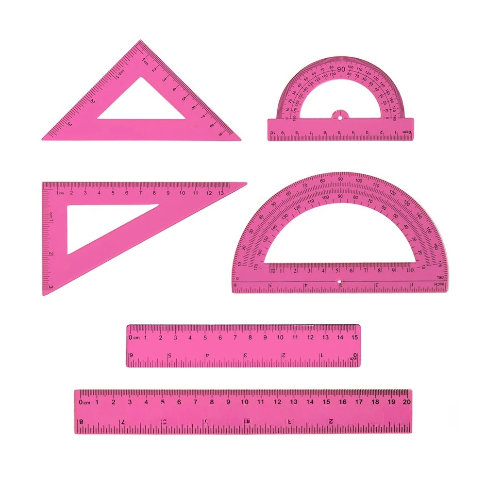 6PCS Transparent Math Set with Plastic Rulers and Protractors for Accurate Measurement in Geometry and Drawing Applications