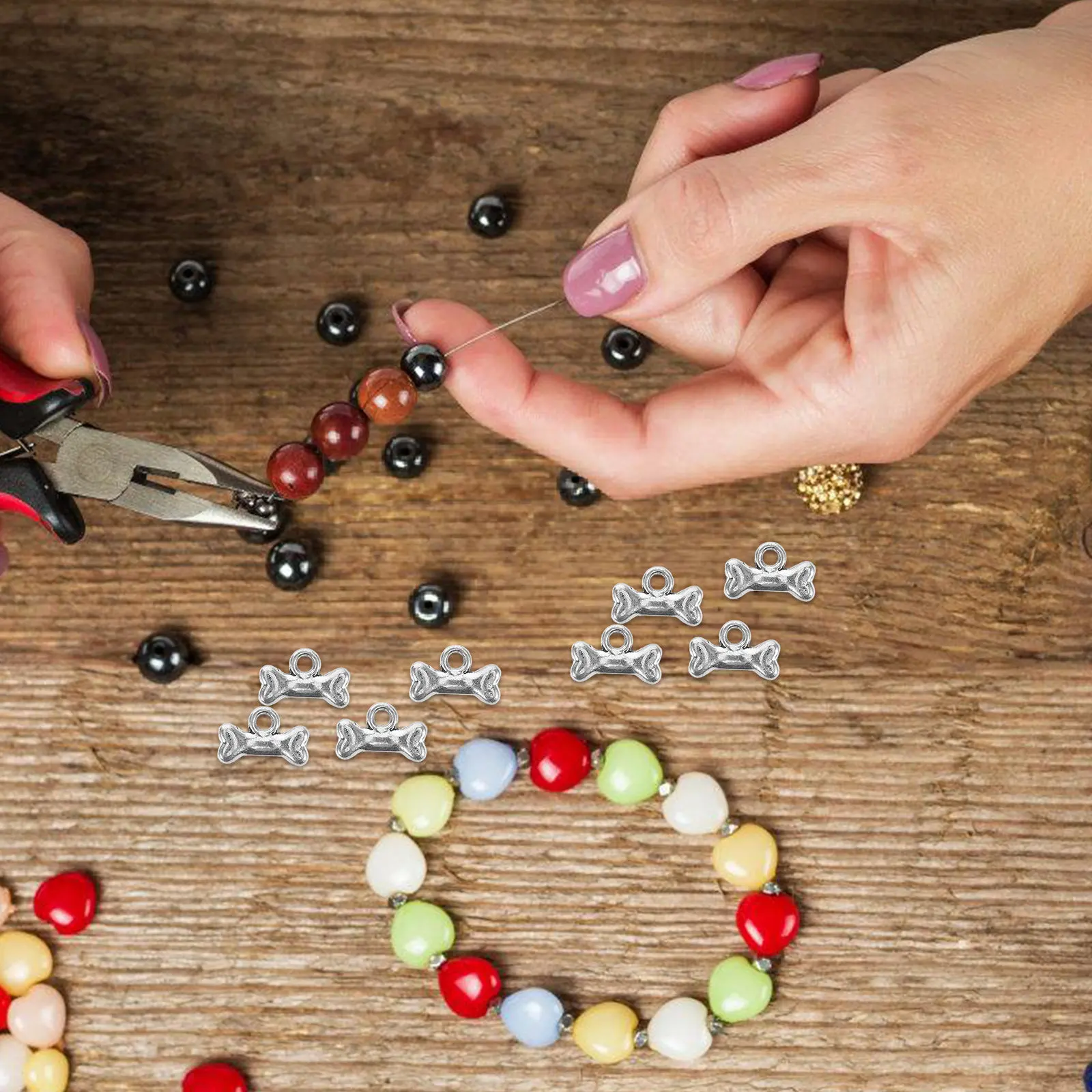 

40 Pcs Dog Bone Pendant Rhinestones Diy Beads for Bracelets Making Necklace Charms Jewelry