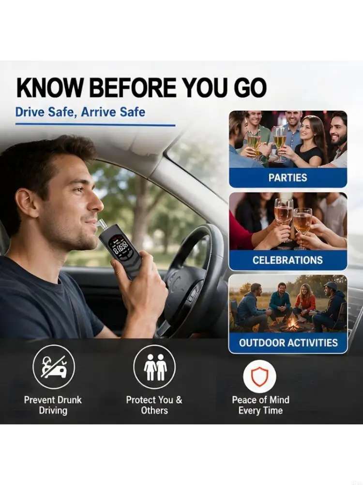 M76E Digital Breath Check Device with Display and 5 Mouthpieces, Handheld Tester for Daily Commute, Road Trips and Use
