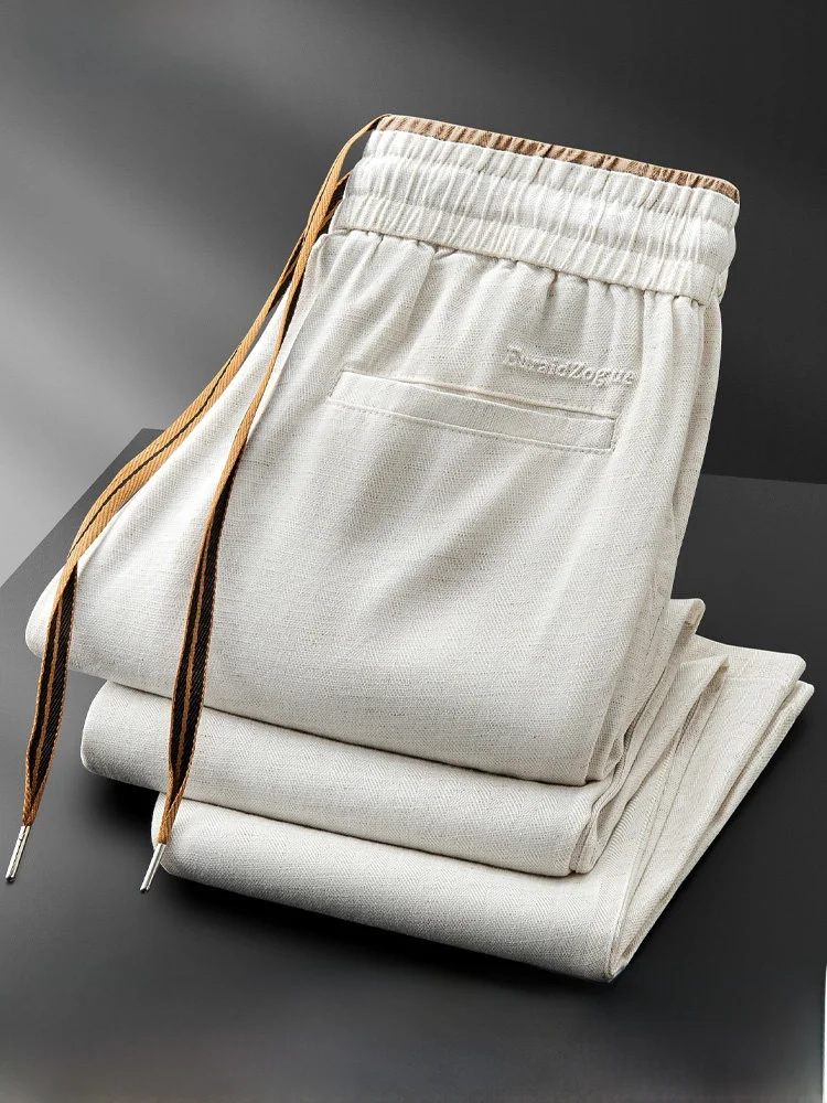 

Lanhua Men's Summer Thin Lenzing Linen Sports Pants Breathable Straight Leg Wide Trendy High End Casual Loose Fit Trousers