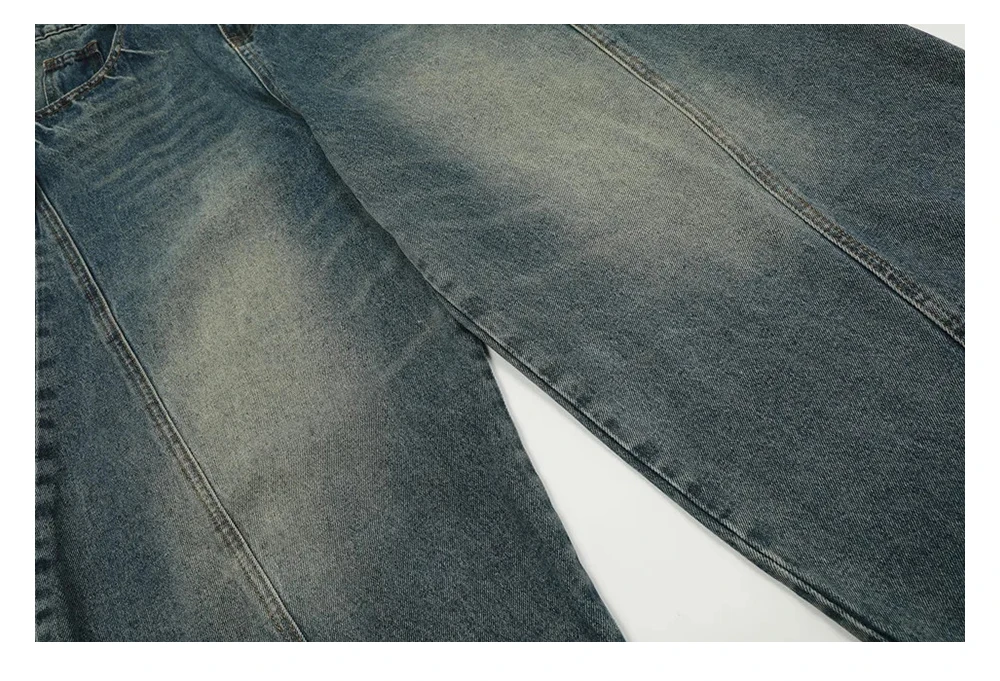 Gespleißte Jeans mit weitem Bein für Herren, gewaschen, Distressed, Retro, High Street, lockere Denim-Hose, Baggy-Hose für Herren – Detail 12