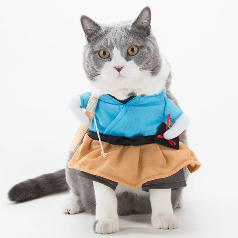 Cute Pet Cosplay Halloween Clothes Samurai Funny Upright Costume Dress Up For Cats Dogs