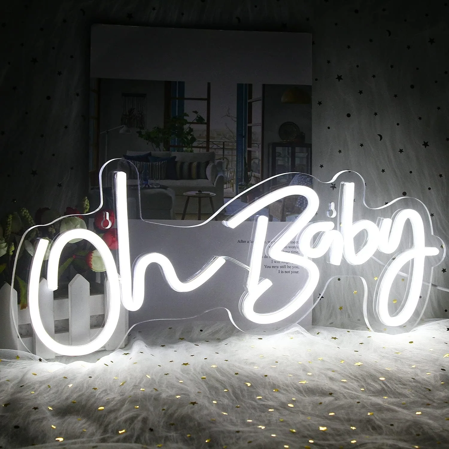 

Oh Baby LED Neon Sign USB Powered Light Up Sign for Wall Decor Wedding Engagement Bedroom and Valentines Day Celebrations