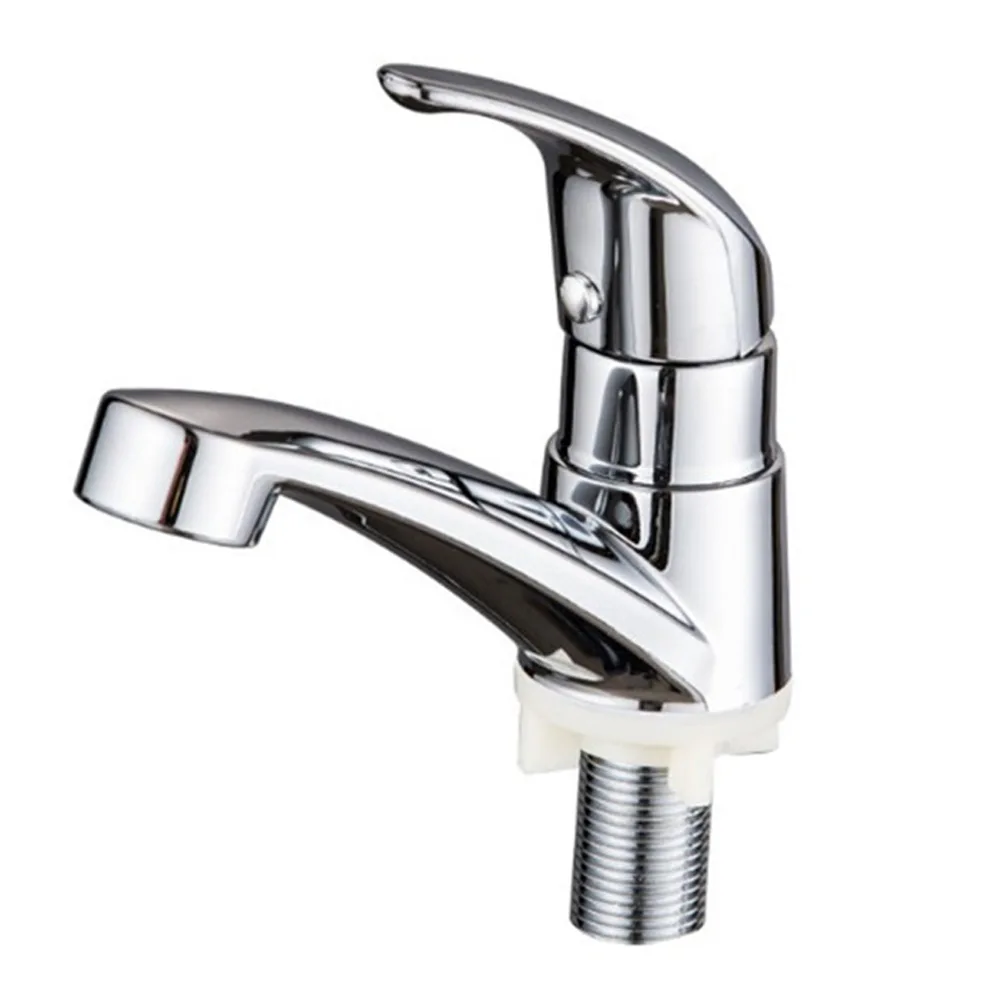 Grifo de lavabo de aleación de Zinc, grifo de lavabo de baño con un solo orificio cromado, grifo de agua de fregadero frío individual, grifo de lavabo montado en cubierta
