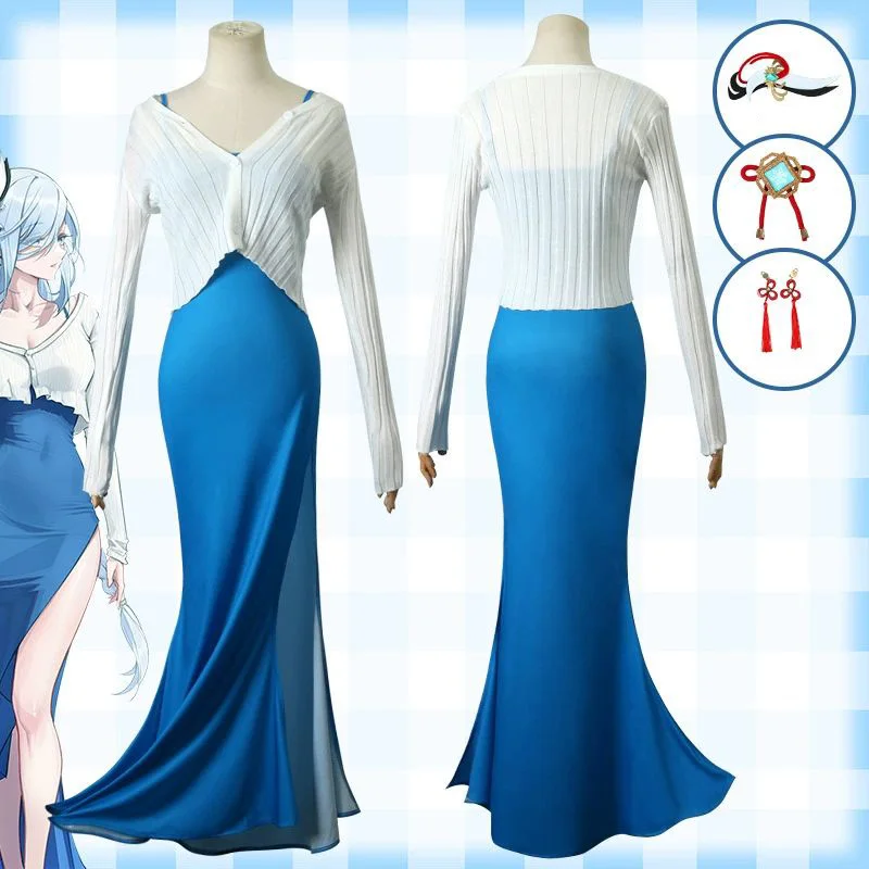 

Shenhe Cosplay Genshin Impact Costume Wig Shen He Dress Suit Anime Outfits Women Halloween Carnival Party Role Playing Clothing