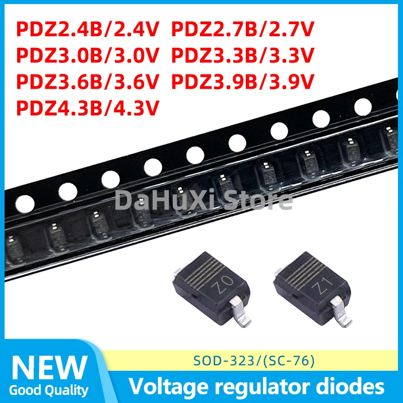 50PCS PDZ2.4B Z0 PDZ2.7B Z1 PDZ3.0B Z2 PDZ3.3B Z3 PDZ3.6B Z4 PDZ3.9B Z5 PDZ4.3B Z6 2% SOD-323 SC-76 Voltage regulator diodes