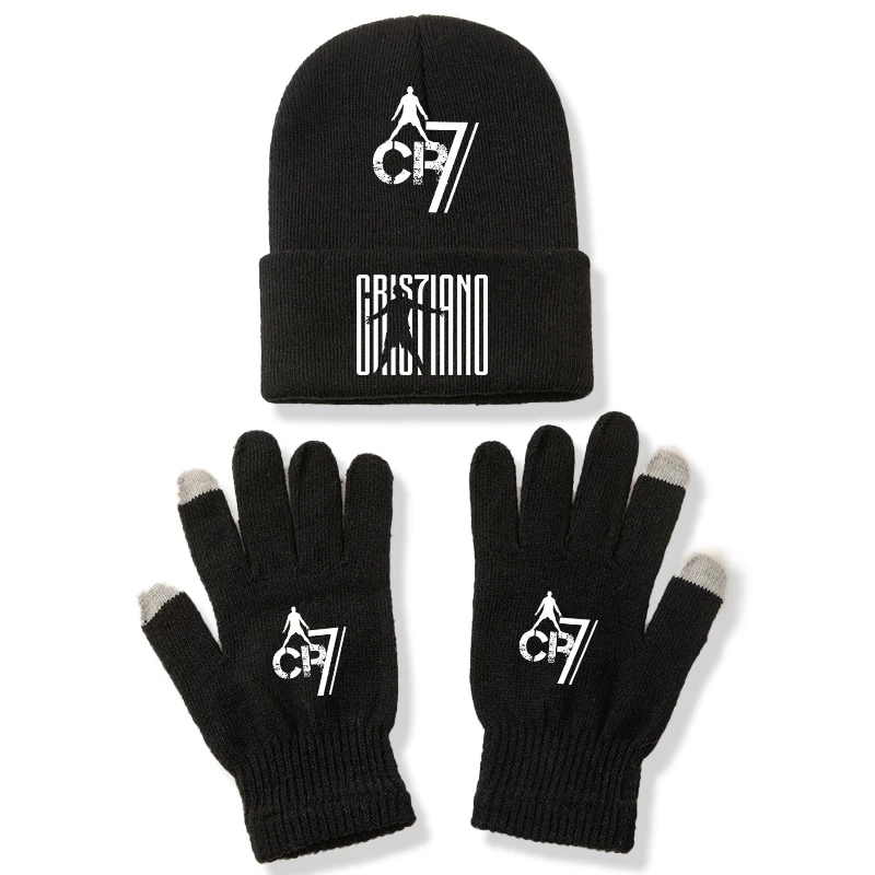 

CR7 Ronaldo Kids Winter Hats Gloves Set for Boy Girl Beanies Knitted Cap Gloves Winter Warm Children Knitting Mittens Hat 2pcs