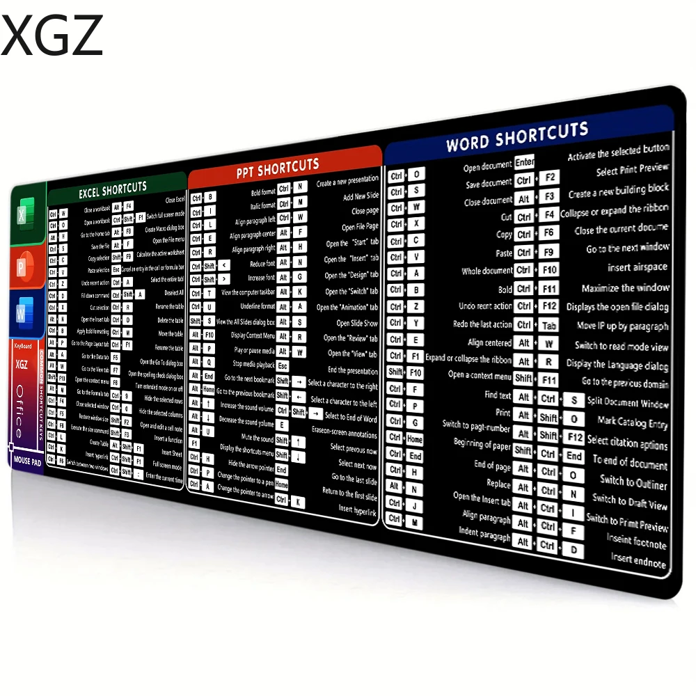 XGZ Office Shortcut Key Mouse Pad Extended Large Keyboard Desk Pad Anti-Slip Locking Edge Suitable for Excel Word Powerpoint