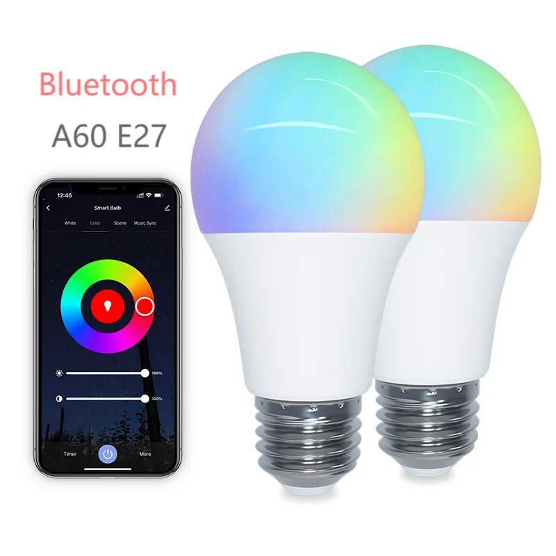 

Tuya Smart Light Bulbs Bluetooth App Control A60 LED Light Bulb with Color Changing 9W 85-265V Music Sync 2700K-6500K