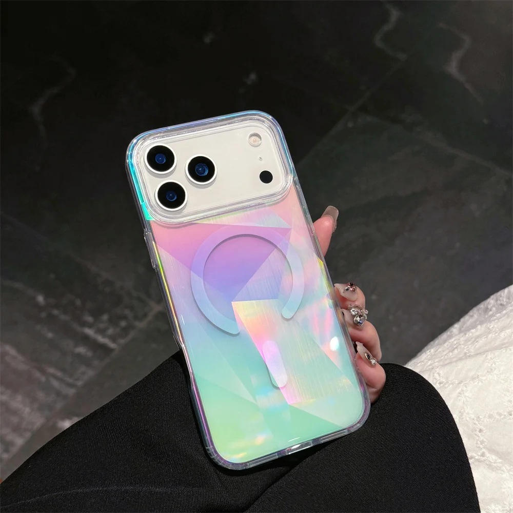 Custodia magnetica geometrica colorata per MagSafe per iPhone 17 Air 16e 16 15 14 Plus 13 12 Pro Max 11 Cover trasparente trasparente
