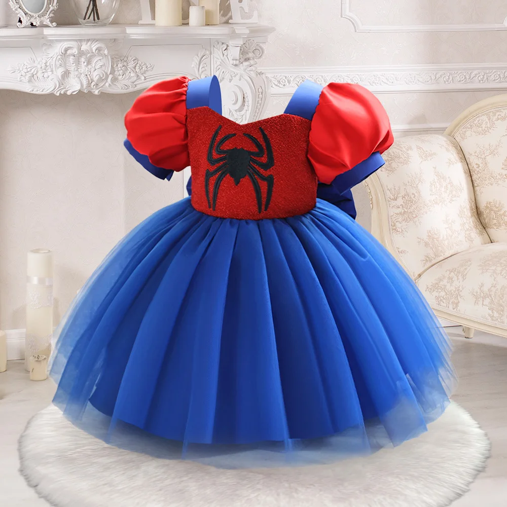 Baby Spider Cartoon Party Princess Dress Toddler Girls Cosplay Tutu Dresses Kids 1st Birthday Holiday Clothes Infant New Costume