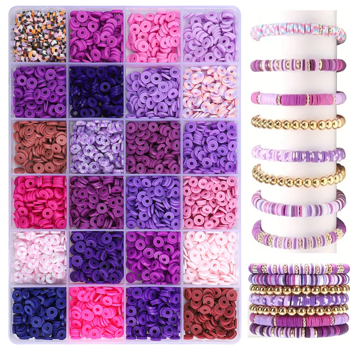 3720pcs Polymer Clay Beads, 24 Colors Soft Clay Spacer Beads Kit for DIY Jewelry Making Necklace Bracelet and Phone Chain Crafts