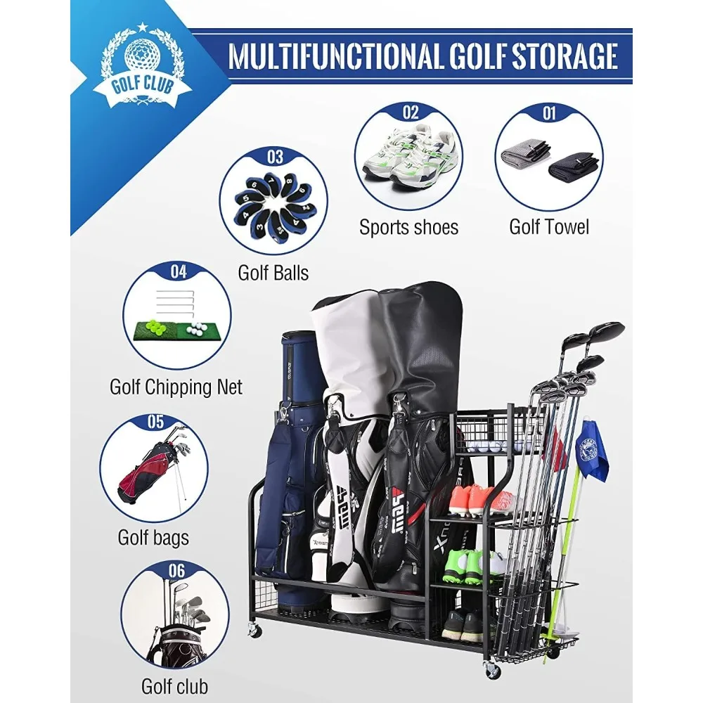 Golf Storage Garage Organizer, Golf Bag Storage Stand and Other Golfing Equipment Rack