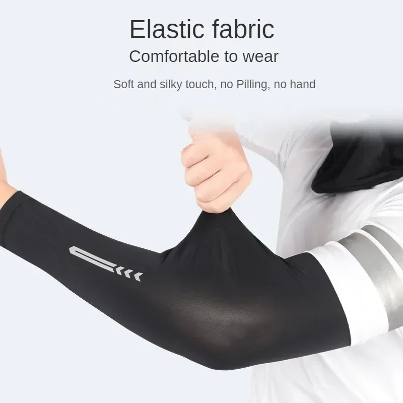 1Pair Ice Fabric Breathable UV Protection Running Cooling UPF 50 Arm Sleeves Fitness Basketball Elbow Pad Sport Cycling Outdoor