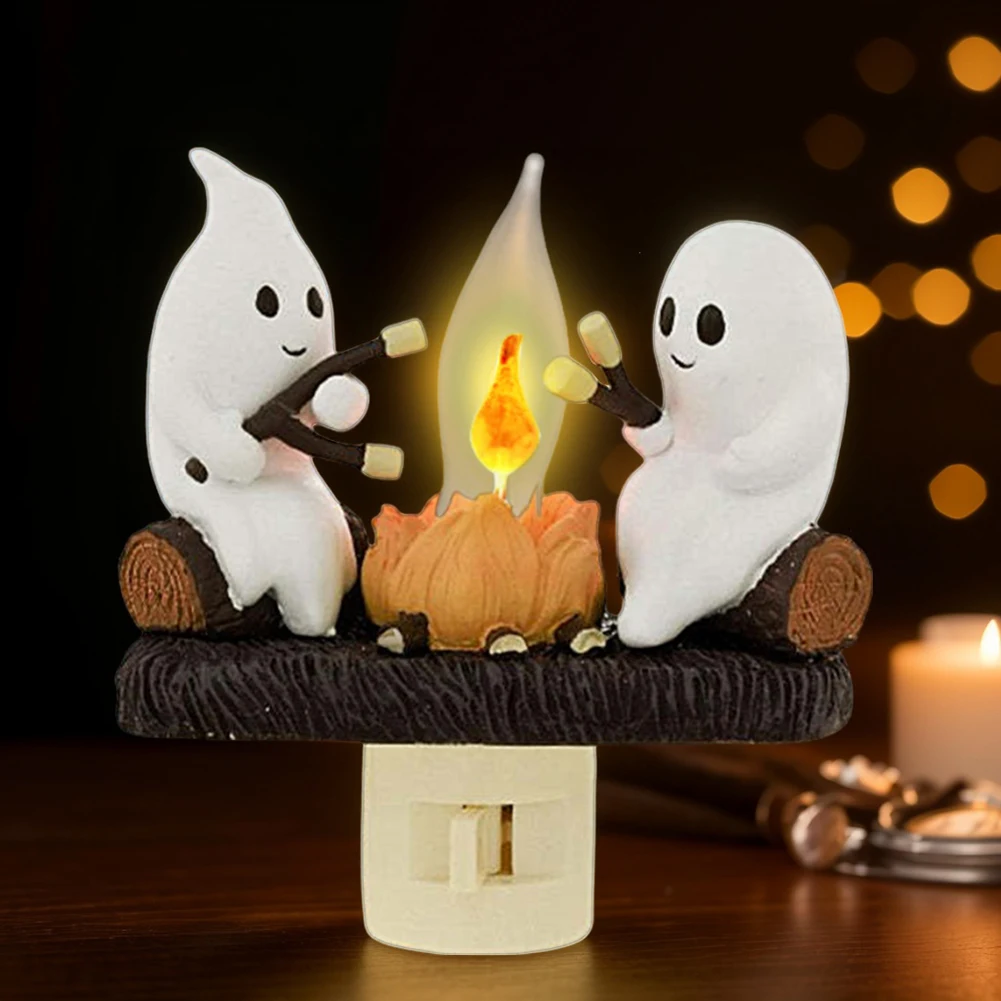 Ghost Campfire Flickering Night Light 2024 Halloween Festival Lantern Fire Marshmallow Night Light Wall Decoration Lovely Lamp