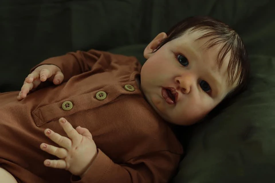 Npk boneca bebê reborn de passarinho azul de 24 polegadas, toque macio realista, corpo de pano para recém-nascidos, arte de pele 3d, cabelo enraizado à mão