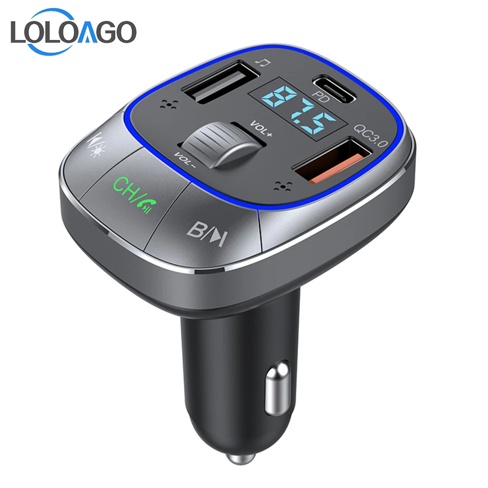 

Автомобильный FM-трансмиттер LOLOAGO, яркая USB C PD 30 Вт, 2 USB QC3.0 18 Вт, быстрая зарядка, автомобильное зарядное устройство, громкая связь, автомобильный комплект, FM-модулятор