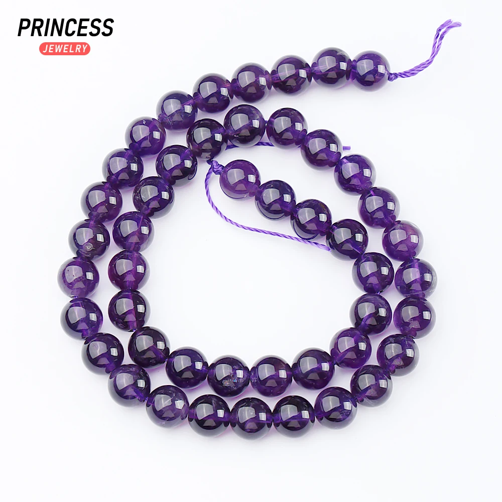 A + Kristal Ungu Amethyst Gelap Alami 6-12Mm Manik-manik Batu Energi untuk Membuat Perhiasan Gelang Manik-manik Batu Aksesori DIY