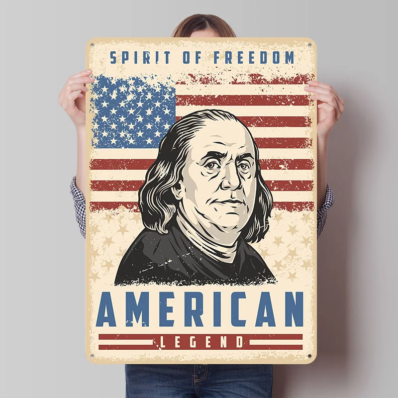 Benjamin Franklin Printed Poster Customized Retro Wall Art Vintage Metal Tin Signs for Bathroom Decor Decoration Aesthetic House