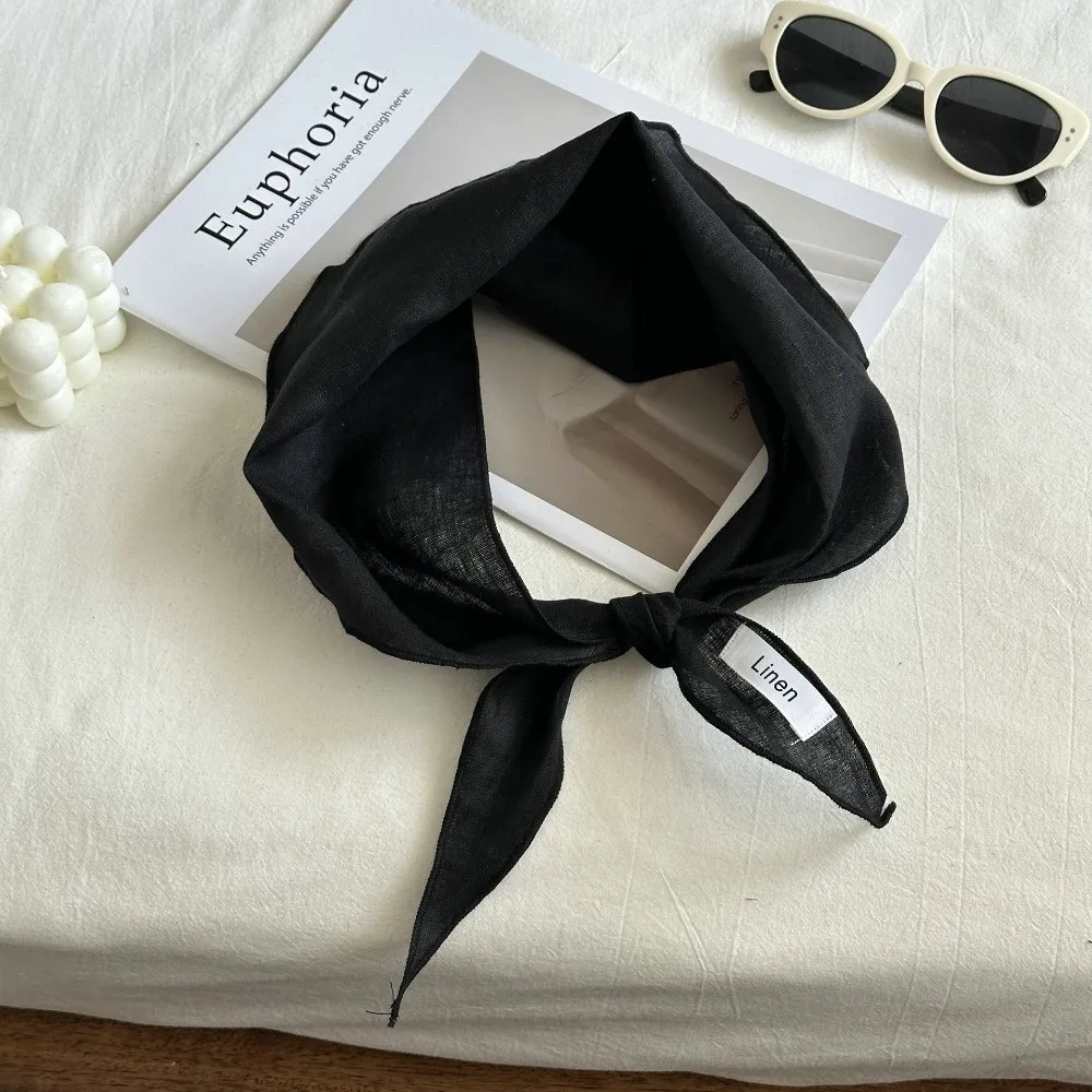 

Fashion Solid Color Linen Scarf Breathable Comfortable Feel Triangle Scarf Thin Fabric Headscarf Neck Protection
