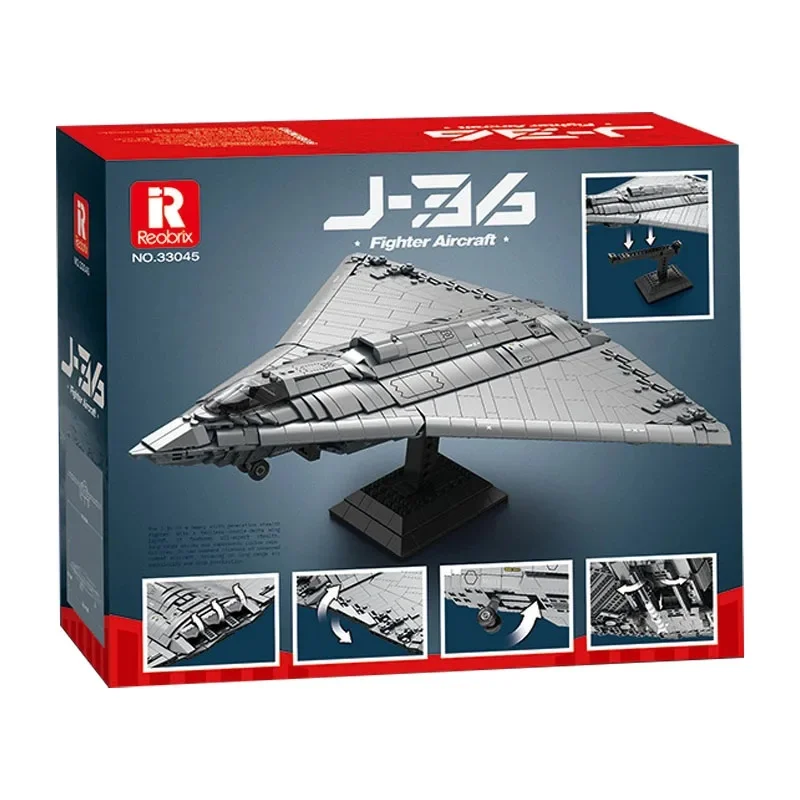 1521pcs  Reobrix 33045 J-36 Sixth-Generation Stealth Fighter Building Blocks Bricks Assembling DIY Adult Toy Christmas Gift Set
