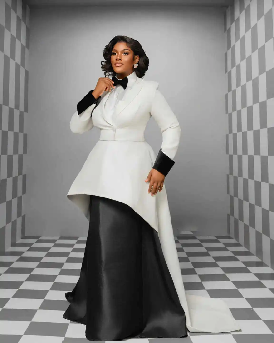 فستان حفلة عتيق بطول الأرض مكون من قطعتين سترة أنيقة بأكمام كاملة + تنورة مخصصة مقاس كبير فستان حفلات الجيب