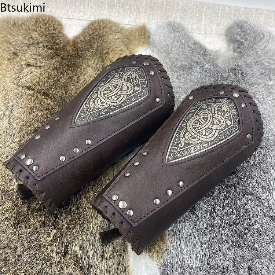 

Medieval Leather Wrist Guards Viking Warrior Embossed Leather Gauntlets Knight Arm Gloves Retro Gothic Wristbands Outdoor Armor