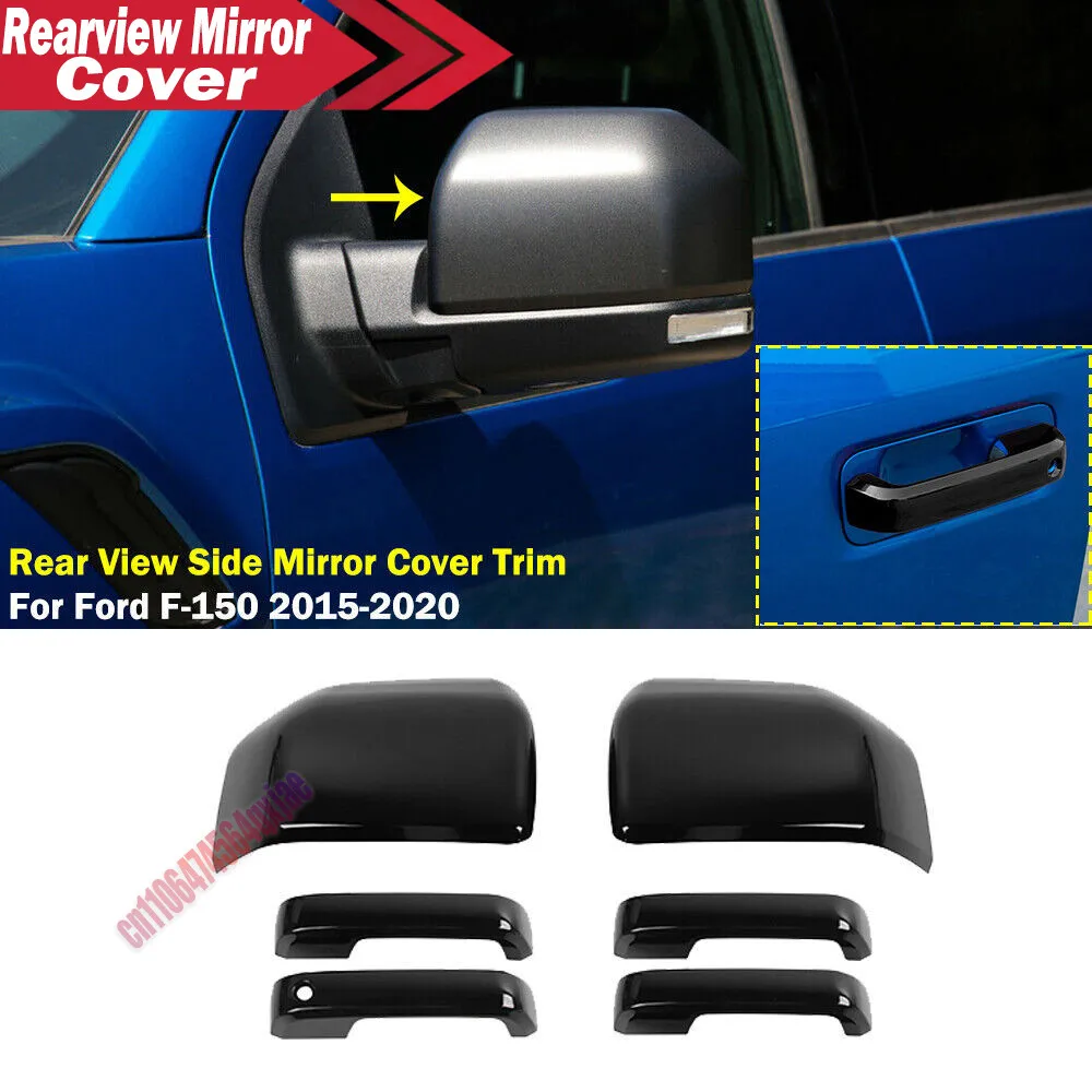 For Ford F150 2015-2020 Raptor Car Rearview Side Mirror Cover And Door Handle Cover Wing Cap Door Housing Trim Adhesive Sticker