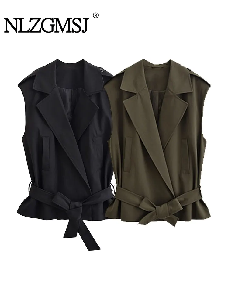 

NLZGMSJ женский жилет, осень 2021, без рукавов, с пуговицами, пояс, куртка, жилет, женский офисный топ Y2K