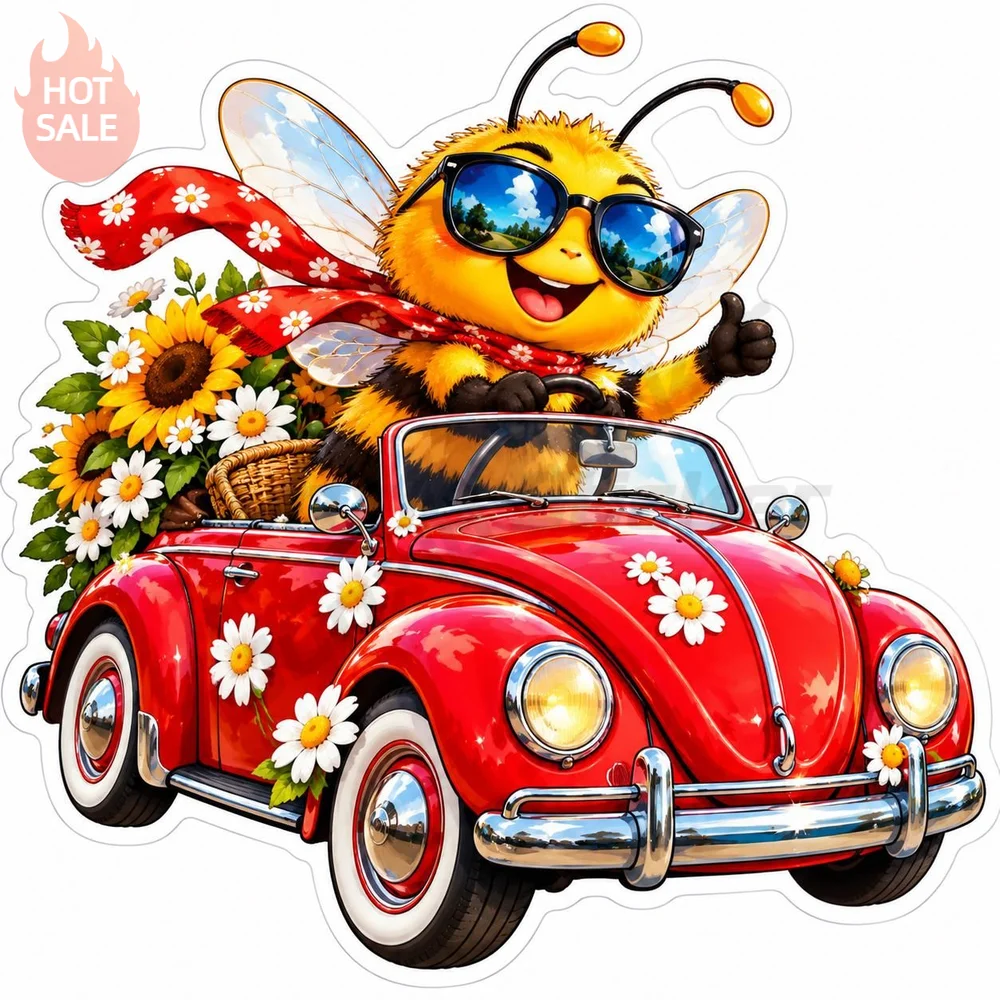 Bee Convertible Fun Sunglasses Driving Summer Creative PVC Decal For Car Body Waterproof UV Resistant Sticker Vehicle Decor