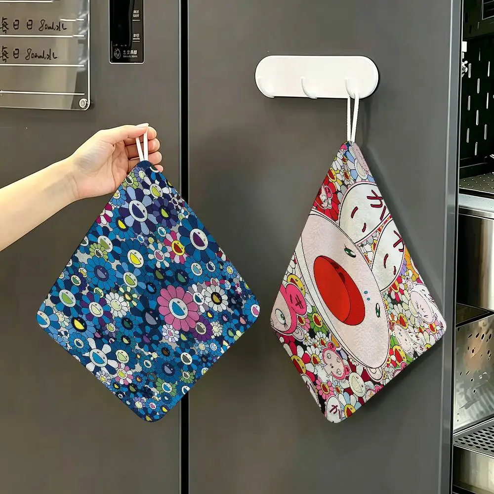 Fashion M-Murakami-Artist T-Takashi Hanging Kitchen Towel, Polyester Cotton Fabric, Absorbent Hand Wiping Towel Home Dormitory