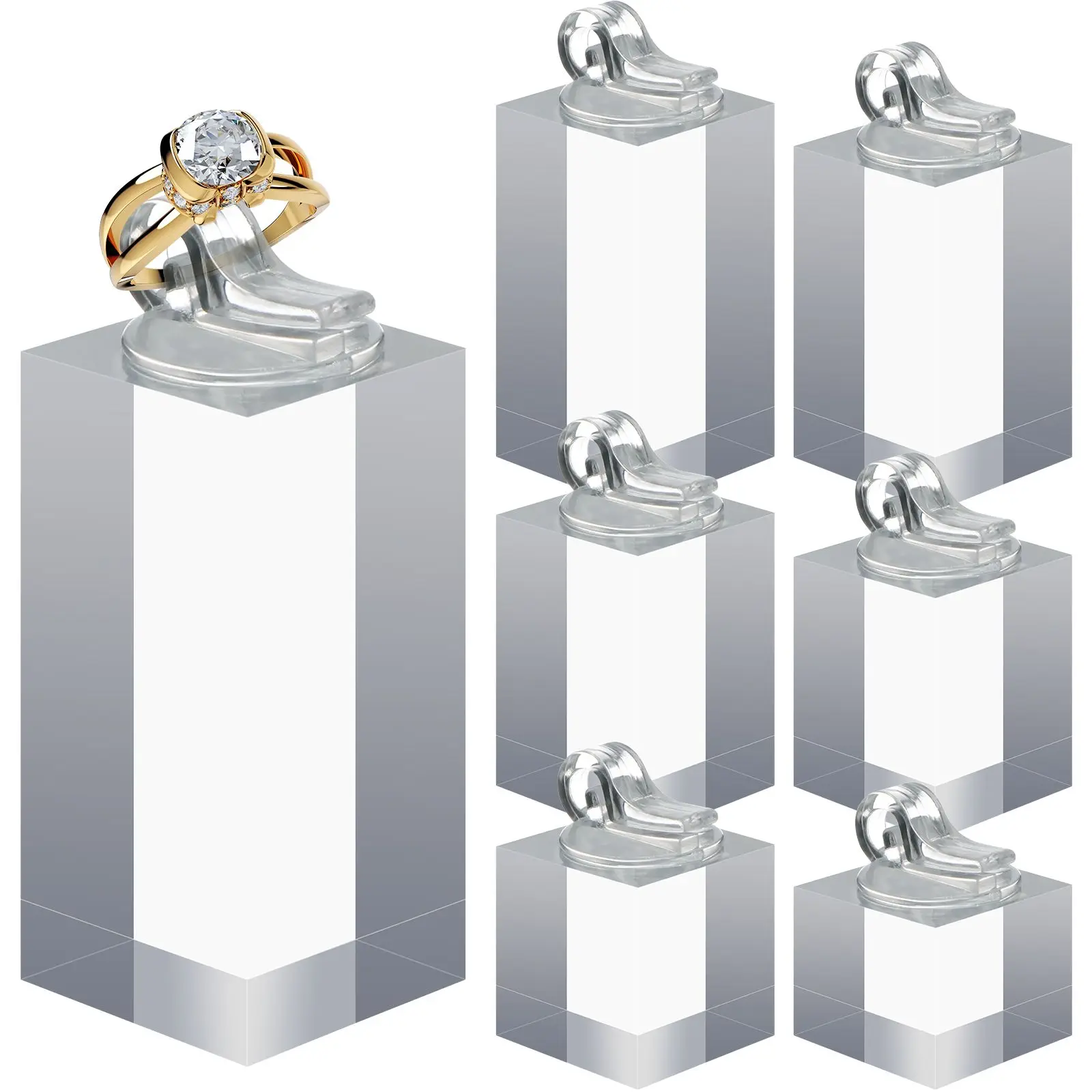 

7pcs Ring Display Stand Acrylic Holder Round Jewelry Showcase Cube Earrings Rack Transparent Hard Storage Case for Rings