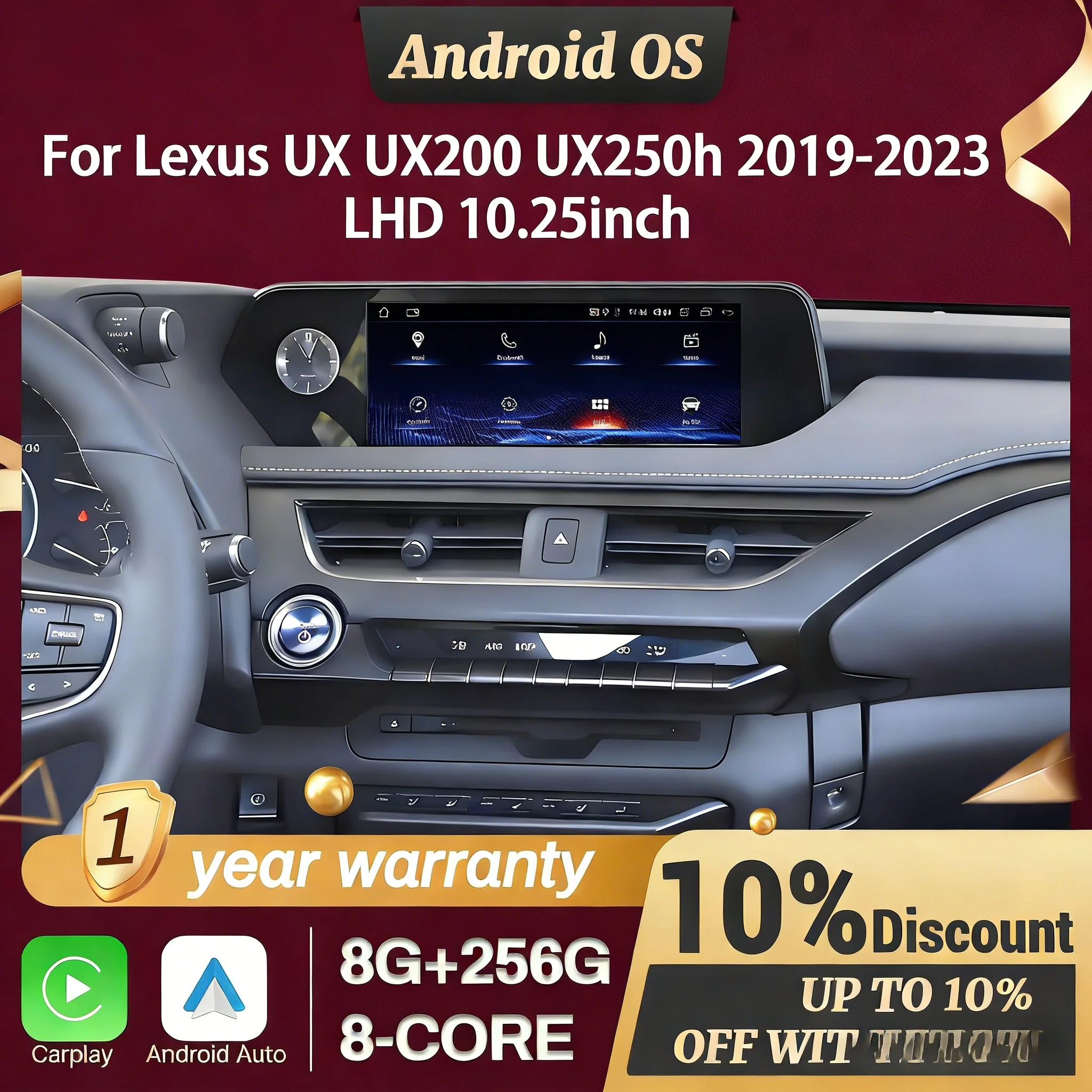 10.25inch For Lexus UX UX200 UX250h 2019-2023 Left hand drive Car Radio Wireless CarPlay Multimedia Snapdragon 685 Screen