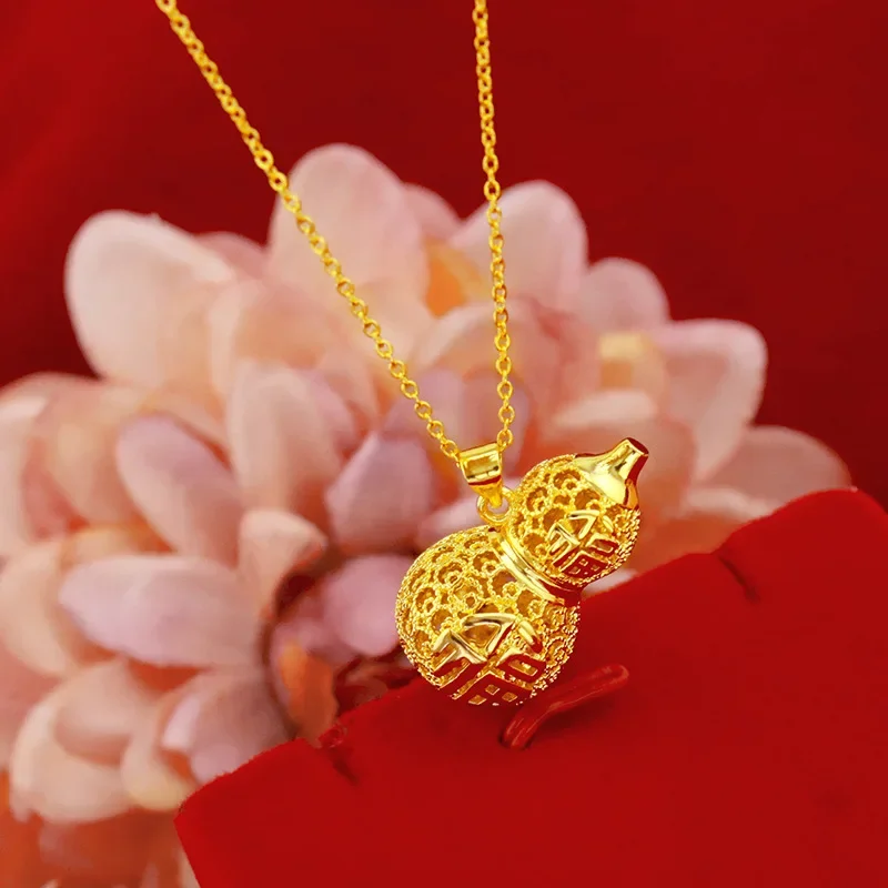 

9999 Real Gold 24K Hollow Carved Gourd Pendant Female Gourd Pendant Female