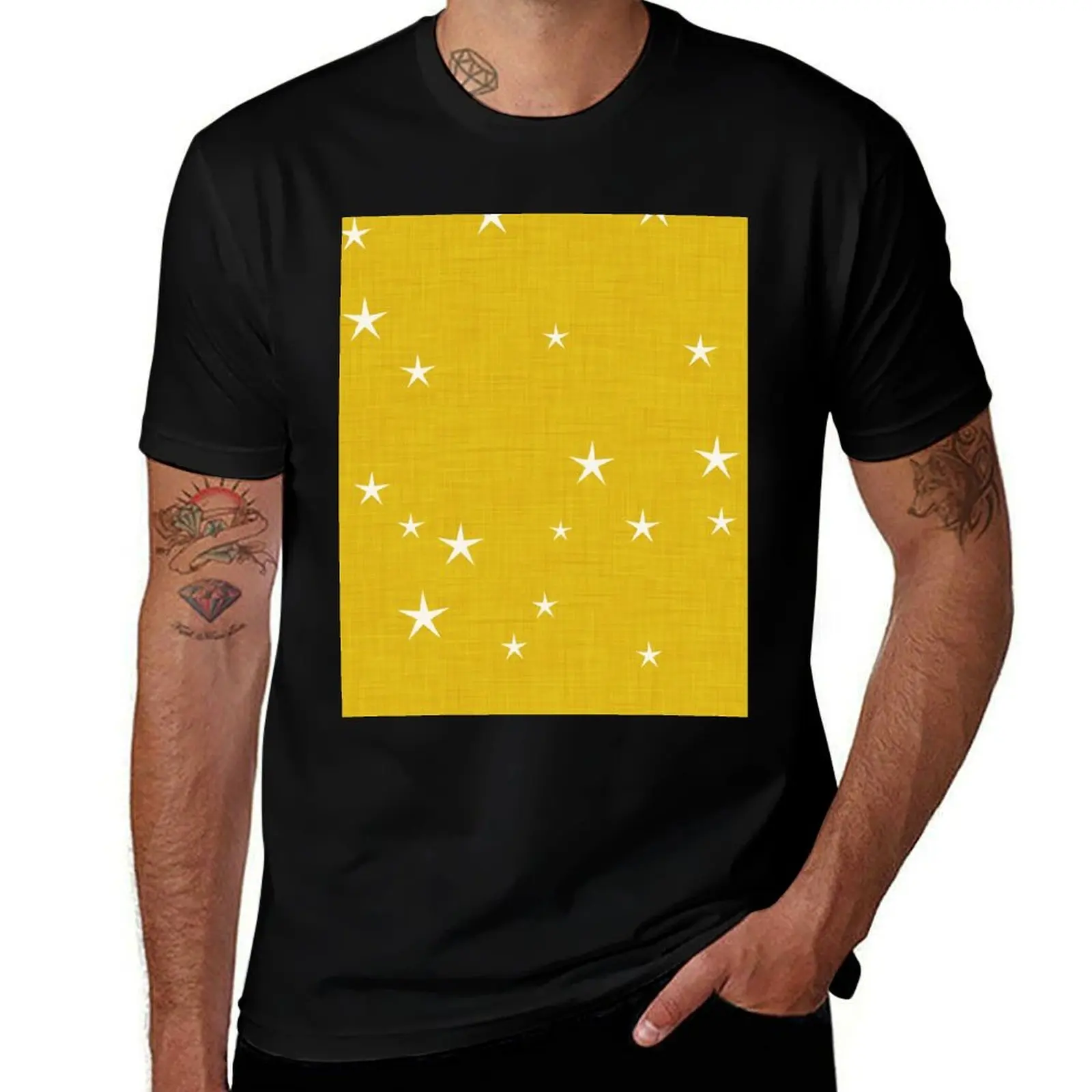 Yellow star with fabric texture - narwhal collection T-Shirt Simple Casual Short Sleeve Cotton T-Shirt