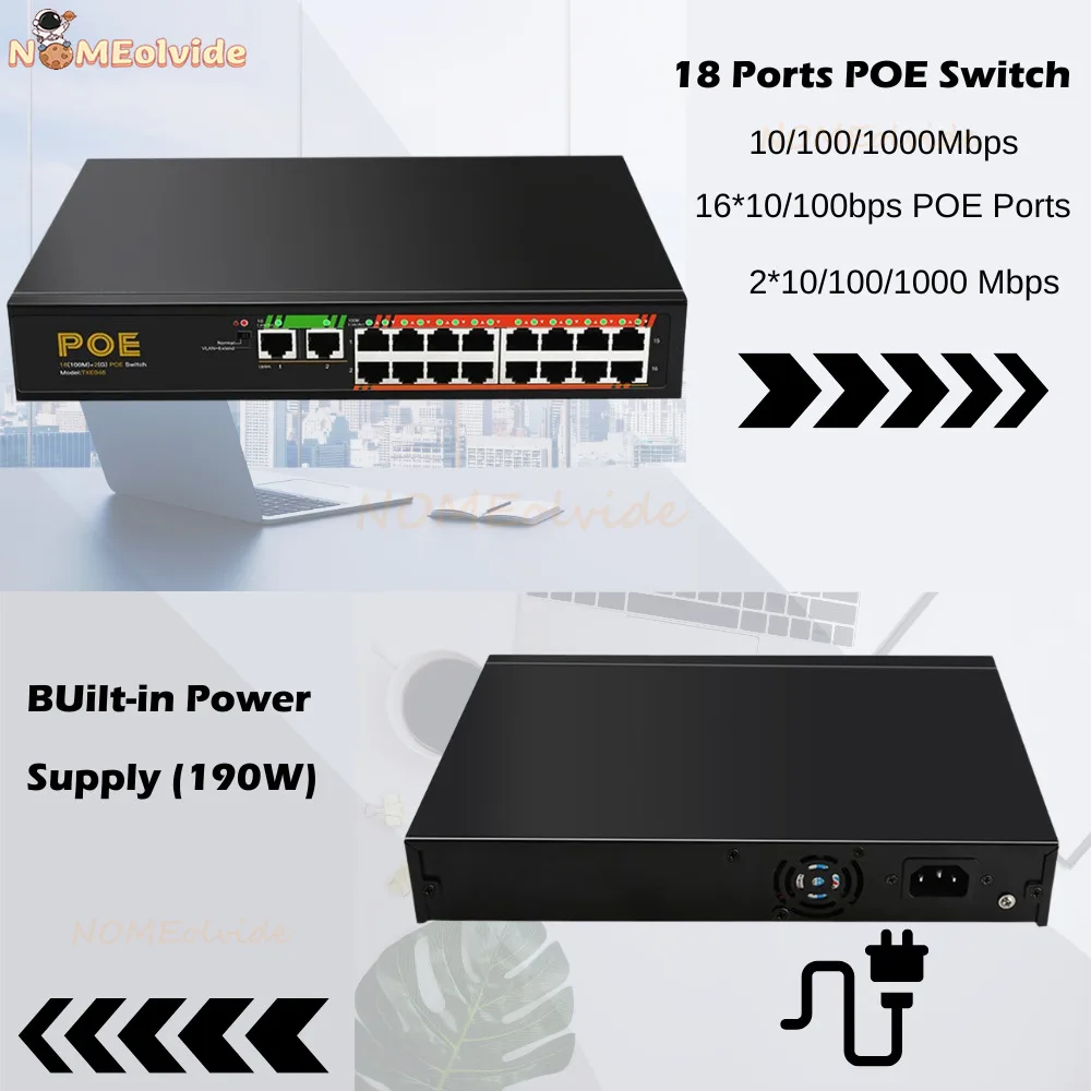 Imagem -03 - Poe Switch 100mbps Porta Poe Mais Portas 1000m Rede Gigabit Poe Mais Atualização de Portas 52v de Energia para Câmera ip Roteador Wifi