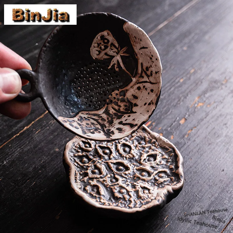 

Powder Yin Black Pottery Tea Separator Infusor Elegant Tea Strainer Dispenser Tea Maker Tea Filter Cafes Supplies Craft Gift