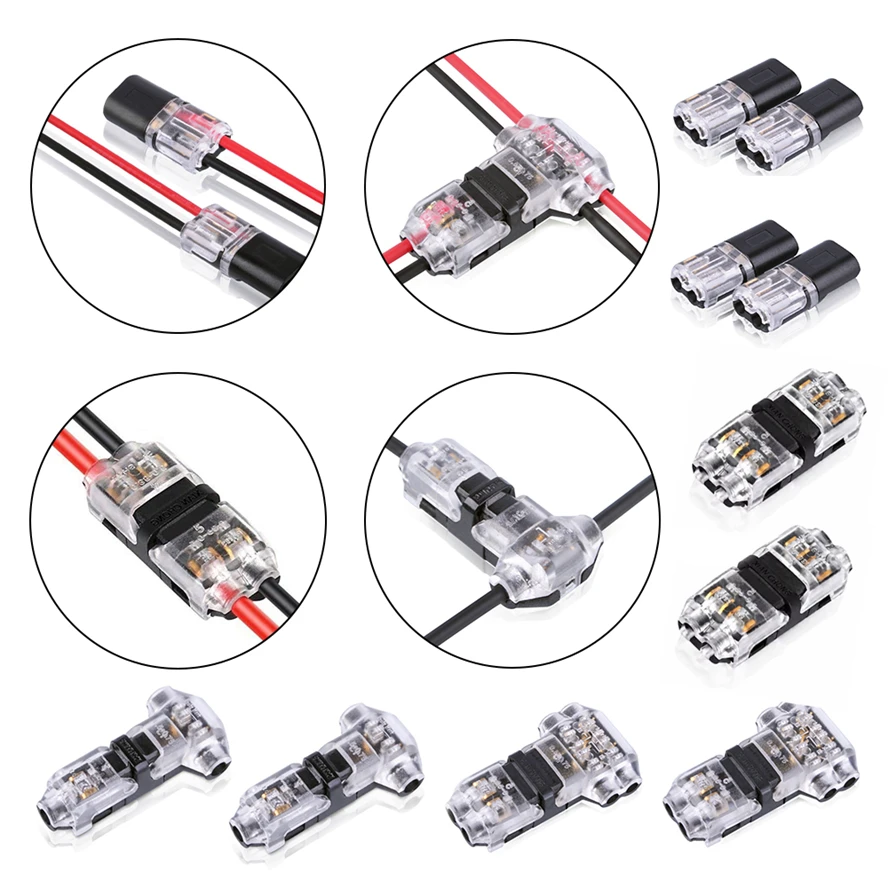 Mini D2/H2/T1/T2 Quick Electrical Cable Connector 10/5PCS Toolless Snap Splice Lock Terminal Car Connectors Convenient Accessory