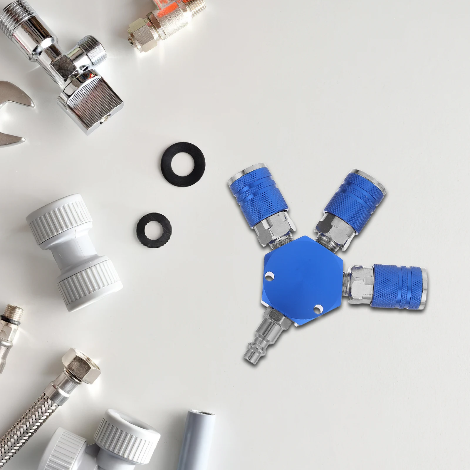 

3-Way Air Hose Splitter 1/4 Inch Quick Connect Fitting Aluminum Industrial Coupler For Air Compressor Pneumatic Tools