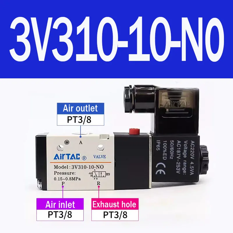 AirTAC Originele Pneumatische Solenoidklep 3V110-06 3V210-08 3V310-10 3/2-weg Richtingsklep Luchtregelklep AC DC12 24 110 220V
