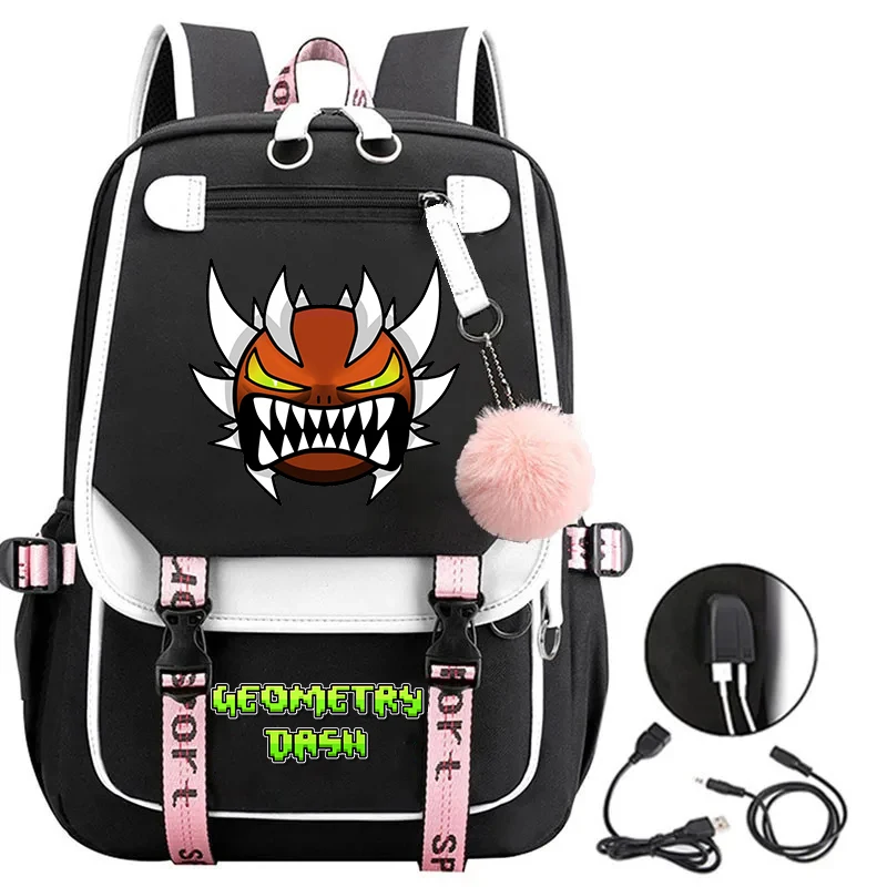 

Game Geometry Dash Print Backpack for Teenage Girls Laptop Bag Usb Charge Backpacks Hight Quality School Bags Student Bookbag