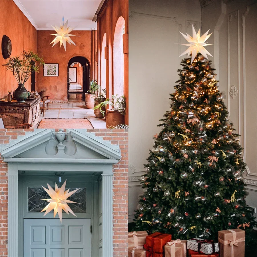 45CM 58CM Moravian Star Tree Top Star Light Battery Powered Holiday Party Bethlehem Star Christmas Tree Topper Decor