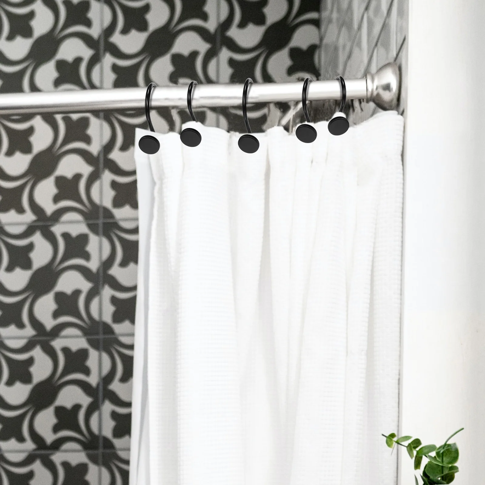 

12Pcs Heavy Duty Curtain Hooks Metal Black Shower Hooks for Hanging Curtains Smooth Glide Fixing Curtain Hangers