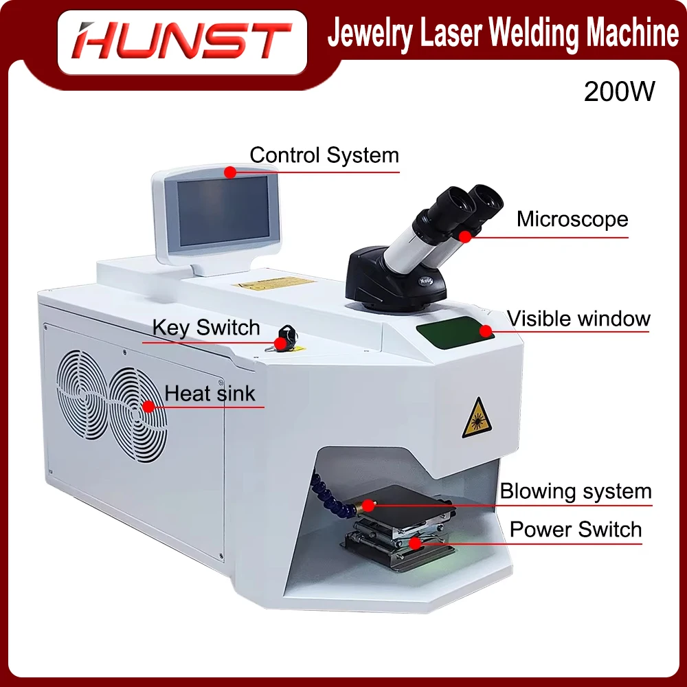 Hunst 200w jóias laser máquina de solda a ponto solda a laser com hd ccd microscópio para ouro prata corrente anel pingente dentadura