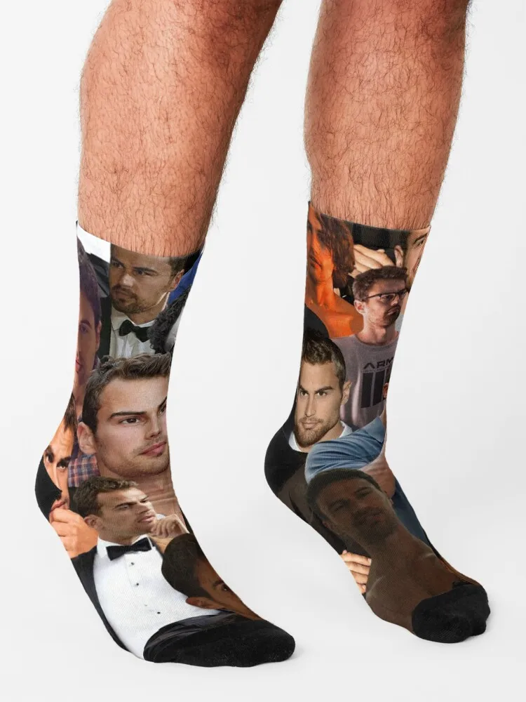 Chaussettes imprimées non ald pour hommes et femmes, collage de photos, bas de théo james