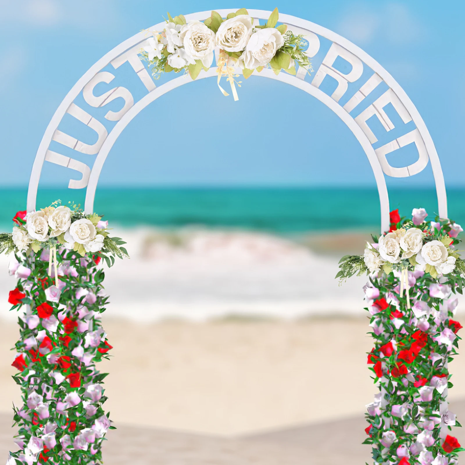 

2 Pcs Simulation Mirror Flower Chair Faux Floral Swag Plastic Decorative Artificial Wedding Arch Flowers Door Wreath Lintel Rose