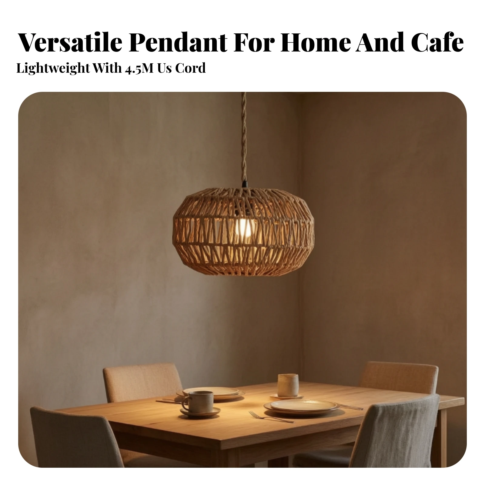 Woven Lampshade with Hanging Cord Bohemian Woven Lampshade Pendant Light Shade Natural Lighting Warm for Living Room, Cafe